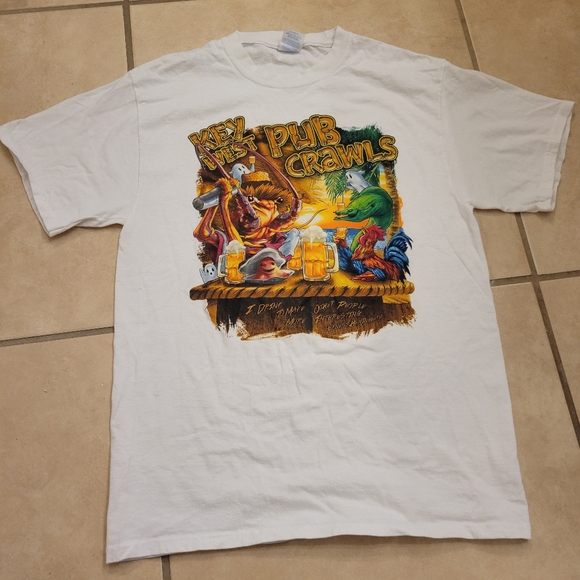 Key West Pub Crawls Graphic T-Shirt Florida Bar White Shirt - Picture 1 of 7